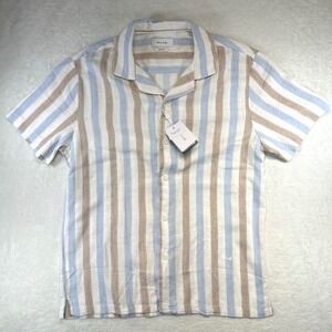 NWT Coastal Porter & Ash Striped Linen Blend Button Down Large Old Money Blue